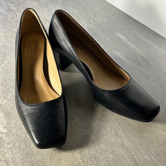 Naturalizer SZ 7.5 Karina Black Leather Block Heel Pump Career Old $ Timeless - Picture 5 of 11